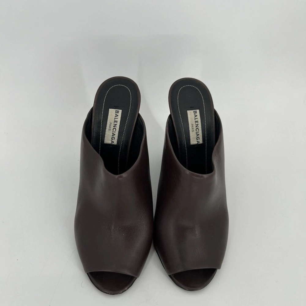 Balenciaga Leather Coiled Wrap Heel Mules Marron Cachou Brown Green Modern - Picture 3 of 10